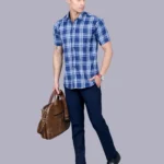 Blue Colour Half Sleeve Men Check Shirt