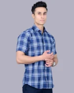 Blue Colour Half Sleeve Men Check Shirt - Image 4