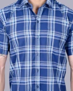 Blue Colour Half Sleeve Men Check Shirt - Image 3