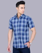 Blue Colour Half Sleeve Men Check Shirt