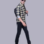 Cream Full Sleeve Men Check Shirts Blacklilly