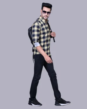 Cream Full Sleeve Men Check Shirts Blacklilly