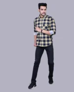 Cream Full Sleeve Men's Check Shirts Blacklilly
