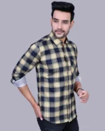 Cream Colour Full Sleeve Men Check Shirts Blacklilly - Image 3