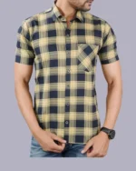 Cream Half Sleeve Men Check Shirt Blacklilly