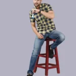 Cream Half Sleeve Men Check Shirt Blacklilly