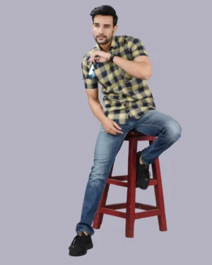 Cream Half Sleeve Men Check Shirt Blacklilly