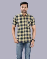 Cream Half Sleeve Men Check Shirt Blacklilly - Image 3