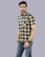 Cream Half Sleeve Men Check Shirt Blacklilly - Image 2