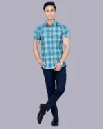 Green Colour Half Sleeve Men Check Shirt
