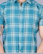 Green Colour Half Sleeve Men Check Shirt - Image 3
