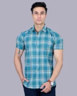 Green Colour Half Sleeve Men Check Shirt - Image 4