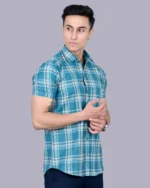 Green Colour Half Sleeve Men Check Shirt