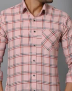 Light Pink Colour Full Sleeve Men Check Shirt - Image 2