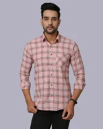 Light Pink Colour Full Sleeve Men Check Shirt - Image 3