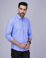 Men Light Blue Cotton Formal Shirt - Image 4