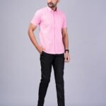 Light Pink Half Sleeve Men Shirts