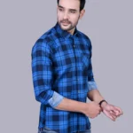 Navy Blue Colour Full Sleeve Men Check Shirt