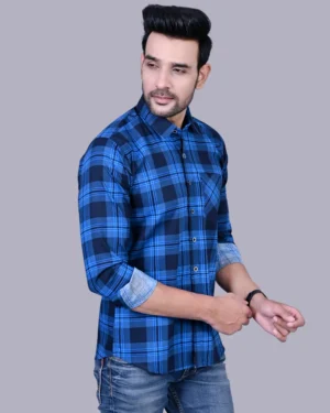 Navy Blue Colour Full Sleeve Men Check Shirt