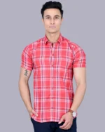 Pink Colour Half Sleeve Men Check Shirt
