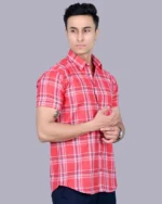 Pink Colour Half Sleeve Men Check Shirt