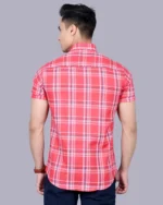 Pink Colour Half Sleeve Men Check Shirt - Image 3