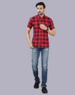 Red Colour Half Sleeve Men Check Shirt Blacklilly
