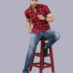 Red Colour Half Sleeve Men Check Shirt Blacklilly