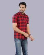 Red Colour Half Sleeve Men Check Shirt Blacklilly - Image 5