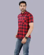 Red Colour Half Sleeve Men Check Shirt Blacklilly - Image 4