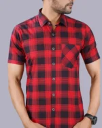 Red Colour Half Sleeve Men Check Shirt Blacklilly - Image 2