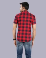 Red Colour Half Sleeve Men Check Shirt Blacklilly - Image 3