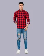 Red Full Sleeve Men Check Shirt Blacklilly