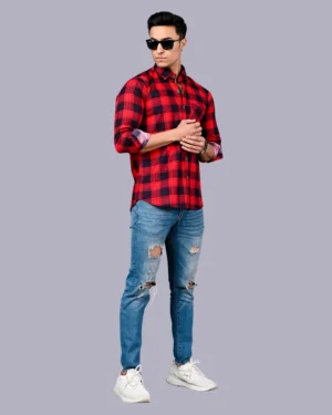Red Full Sleeve Men Check Shirts Blacklilly-4