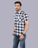 White Colour Half Sleeve Men Check Shirt - Image 4