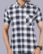 White Colour Half Sleeve Men Check Shirt - Image 2