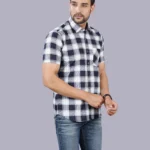 White Colour Half Sleeve Men Check Shirt