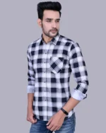 White Full Sleeve Men Check Shirts Blacklilly - Image 2
