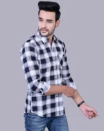 White Full Sleeve Men Check Shirts Blacklilly - Image 4